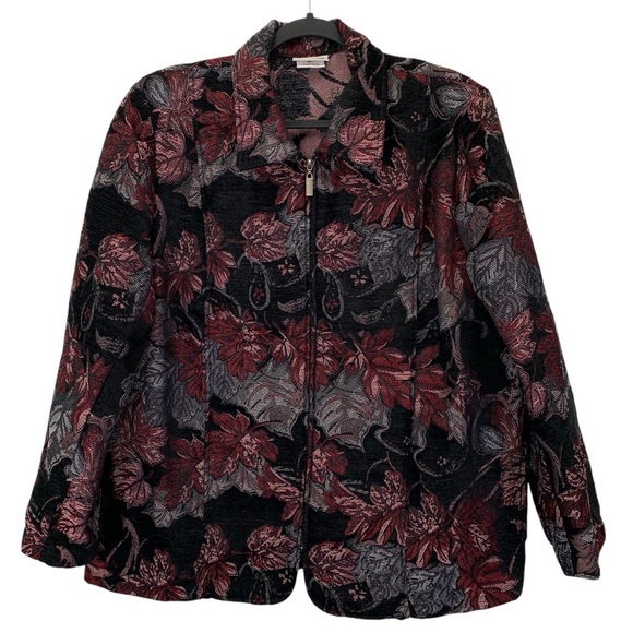 Bonworth Tapestry Jacket Blazer Womens XL Black Burgundy Floral Full Zip Topper - Picture 1 of 9